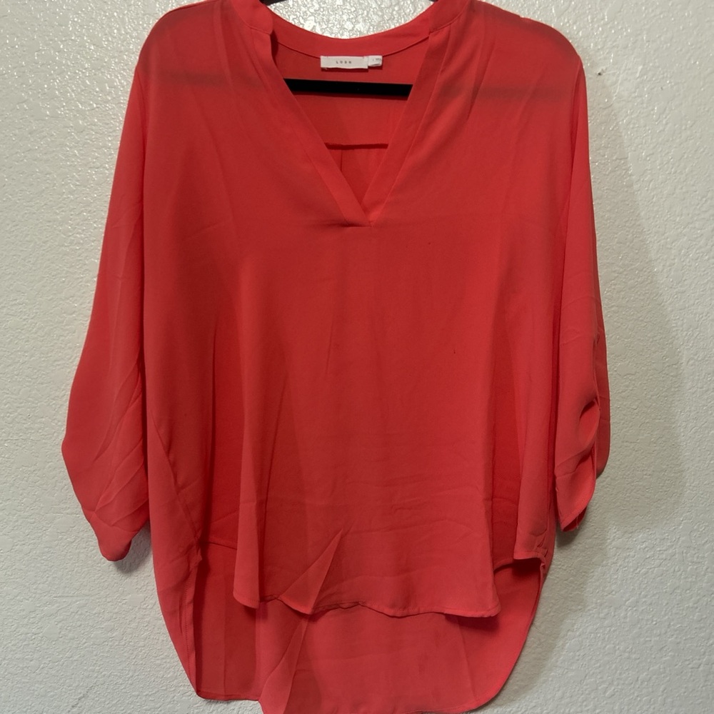 Lush Orange Red Dolman Sleeve Blouse with Mandarin Collar